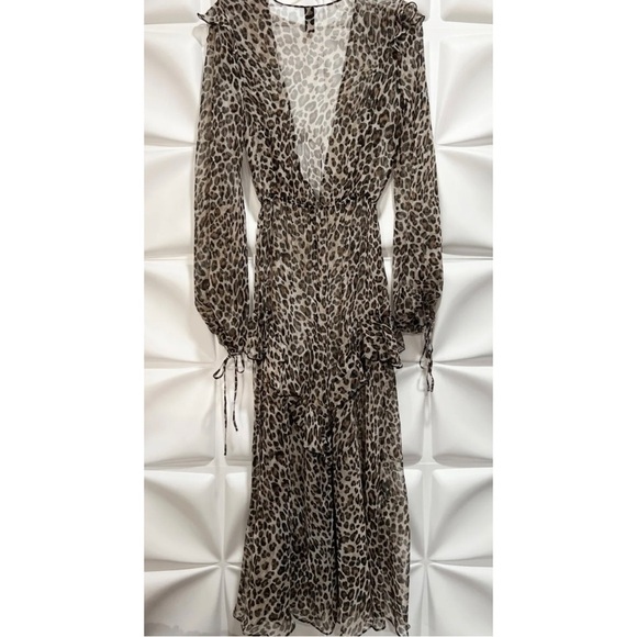 Victoria's Secret Sz XS S Long Leopard Print Sheer Ruffled Robe Jacket Cover-Up - Picture 6 of 16